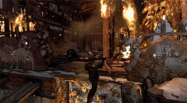 Po tym jak wdrapiesz się na dach nowego budynku podejdź do lewej interaktywnej ściany i w dobrze poznany sposób użyj na niej czekana - Przedostań się do pałacu; Znajdź Sam | 17 - Prosto w ogień | Solucja Tomb Raider - Tomb Raider - poradnik do gry