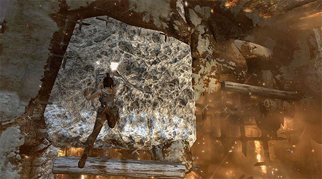 Doskocz do nowej interaktywnej krawędzi, a następnie ponownie wciśnij przycisk/klawisz skoku - Przedostań się na szczyt wieży; Doskocz do śmigłowca | 18 - Dotrzyj do śmigłowca - Tomb Raider - poradnik do gry