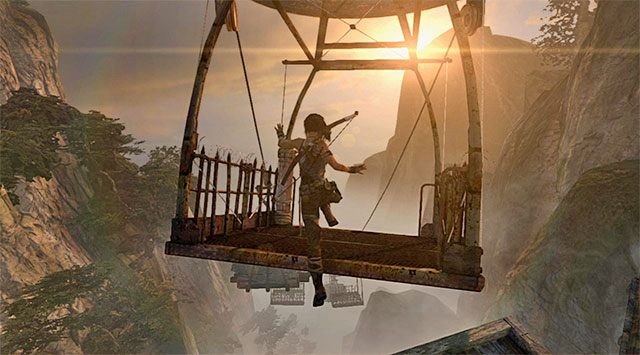 Po dotarciu do odwiedzanej już wcześniej platformy skręć nieznacznie w lewo i ustaw się przy krawędzi - Znajdź drogę do plaży | 20 - Szybka droga na dół | Solucja Tomb Raider - Tomb Raider - poradnik do gry