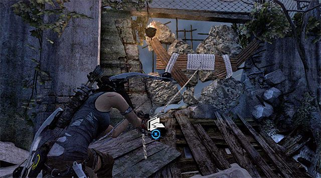 Ponownie musisz w tym miejscu użyć strzały z liną w połączeniu z wciągarką - Powróć do obozu rozbitków na plaży | 22 - Zaginiony | Solucja Tomb Raider - Tomb Raider - poradnik do gry