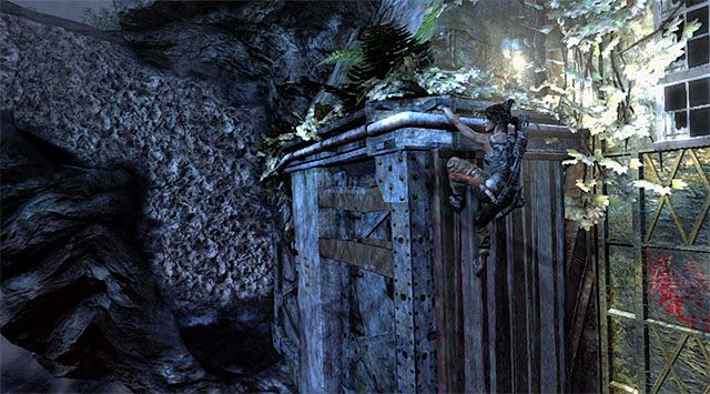 Pozbieraj amunicję i doskocz do pokazanej na dołączonym screenie nowej interaktywnej krawędzi - Wejdź do ośrodka badawczego | 23 - Łowca burz | Solucja Tomb Raider - Tomb Raider - poradnik do gry