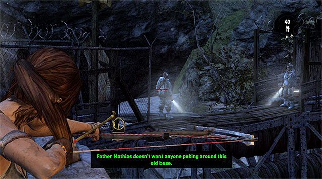 Zjedź po linie, skręć w prawo i schowaj się za najbliższym murkiem, bo w oddali pojawi się dwóch bandytów - Powróć do obozu rozbitków znajdującego się na plaży | 23 - Łowca burz - Tomb Raider - poradnik do gry