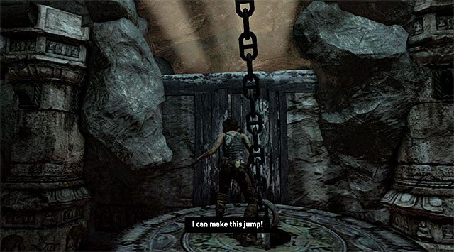 Do wykonania pozostał jeszcze jeden skok, tym razem w stronę pionowego fragmentu ściany zlokalizowanego pod zniszczoną wcześniej barykadą - Uratuj Sam porwaną przez Mathiasa (1) | 24 - Powrót | Solucja Tomb Raider - Tomb Raider - poradnik do gry