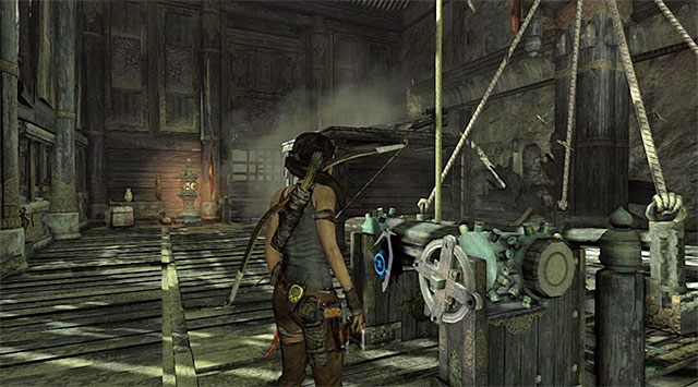 Podejdź teraz do mechanizmu zlokalizowanego na wprost od wejścia do sali - Sala Przejścia | Opcjonalne grobowce - Mountain Village | Solucja Tomb Raider - Tomb Raider - poradnik do gry