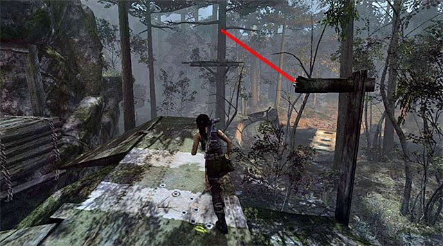 Obróć się w prawo i wykonaj skok w stronę pobliskiego mostu linowego z zamiarem złapania się liny - Relikty | Sekrety - Summit Forest (Las na szczycie) | Sekrety Tomb Raider - Tomb Raider - poradnik do gry