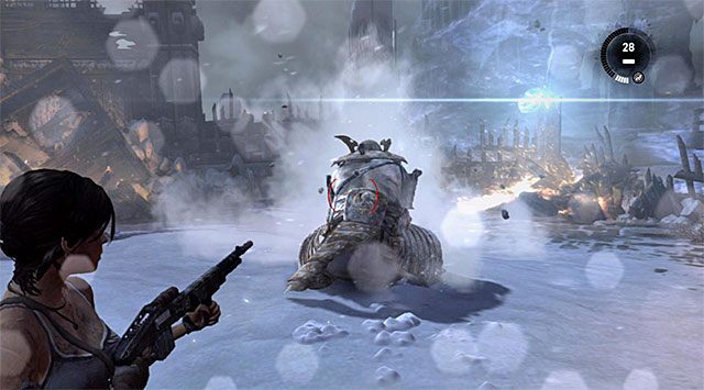 Nie próbuj prowadzić ślepego ostrzału, bo boss jest doskonale opancerzony - Przyczyń się do zakończenia burz dzięki przerwaniu rytuału wstąpienia | 24 - Powrót - Tomb Raider - poradnik do gry