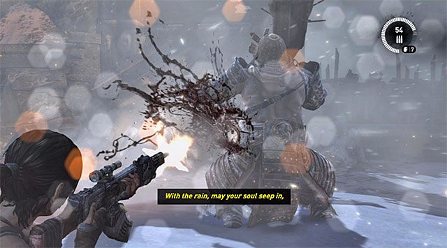 Samo atakowanie ogromnego wartownika niczym się w tej części pojedynku nie różni, tak więc unikaj jego ciosów i szukaj okazji do ostrzeliwania jego pleców - Przyczyń się do zakończenia burz dzięki przerwaniu rytuału wstąpienia | 24 - Powrót - Tomb Raider - poradnik do gry