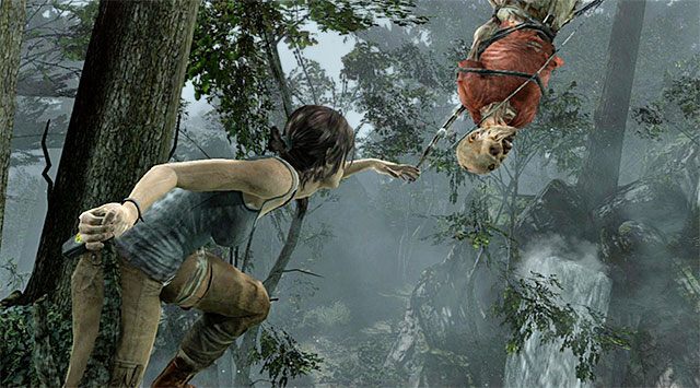 Ostatni krok to złapanie łuku i jest to prosta mini-gra - Zdobądź pożywienie; Znajdź broń do polowania na jelenie | 4 - Kobieta kontra dzicz - Tomb Raider - poradnik do gry