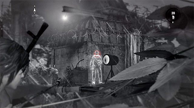 Do zlikwidowania pozostało już tylko dwóch bandytów pilnujących prawego (południowo-wschodniego) budynku - Przedostań się do bunkra | 8 - Wołanie o pomoc | Solucja Tomb Raider - Tomb Raider - poradnik do gry