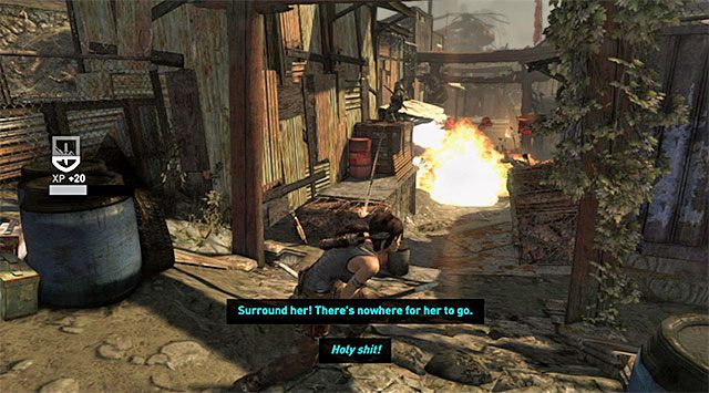 Bitwa ta jest zbliżona do tej, którą rozgrywałeś broniąc się przy śmigłowcu ratunkowym - Dotrzyj do bramy znajdującej się pod mostem | 14 - Autostrada do piekła, 15 - Wybawczyni - Tomb Raider - poradnik do gry