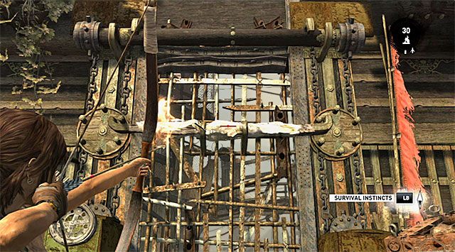 Po wygranej bitwie zbadaj dokładnie ciała wszystkich pokonanych wrogów i następnie powróć do bramy - Dotrzyj do bramy znajdującej się pod mostem | 14 - Autostrada do piekła, 15 - Wybawczyni - Tomb Raider - poradnik do gry