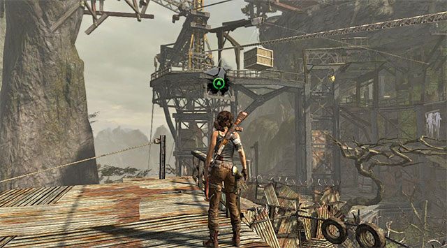 Musisz teraz przedostać się na wyżej położone balkoniki przylegające do dźwigów, zlokalizowane na północny-zachód stąd - 15 - Wybawczyni - Dotrzyj do miejsca pobytu Grima | 14 - Autostrada do piekła, 15 - Wybawczyni - Tomb Raider - poradnik do gry