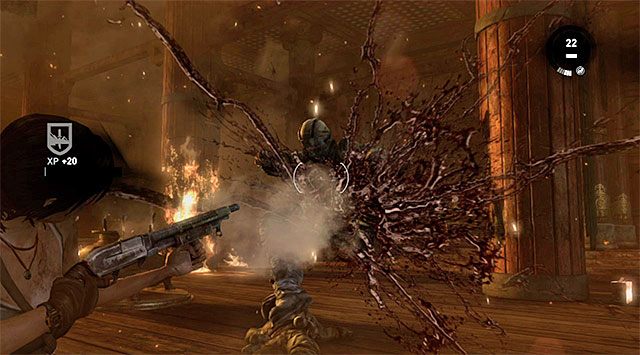 Na koniec zostaw sobie natomiast opancerzonego bandytę korzystającego z broni białej - Przetrwaj zasadzkę; Ucieknij z płonącej sali | 17 - Prosto w ogień | Tomb Raider - Tomb Raider - poradnik do gry