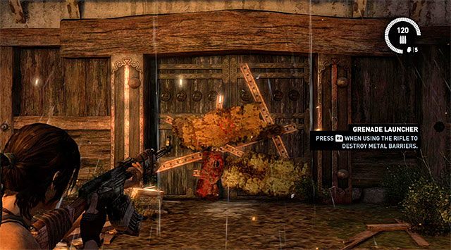 Skorzystaj ponownie z granatnika w celu zniszczenia metalowej bariery - Przebij się do wyjścia z pałacu | 17 - Prosto w ogień | Solucja Tomb Raider - Tomb Raider - poradnik do gry