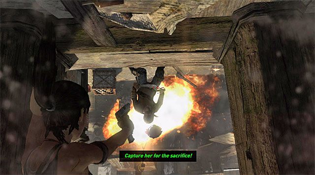 Zachowaj czujność, bo tuż po wejściu do budynku Lara wpadnie na pułapkę i nie można niestety tego uniknąć - Studnia Łez | Opcjonalne grobowce - Shantytown i Summit Forest | Tomb Raider - Tomb Raider - poradnik do gry