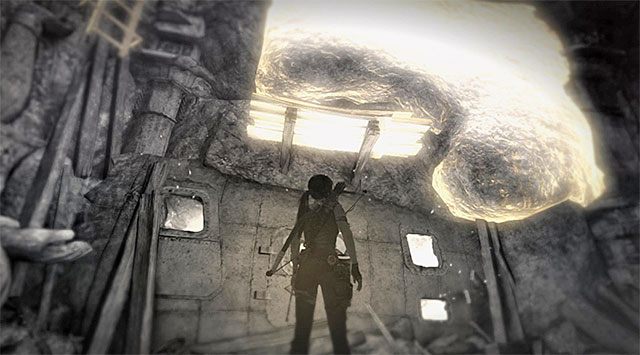 Drugi drewniany balkonik znajduje się pomiędzy posągiem i interaktywną ścianą - Komnata Sądu | Opcjonalne grobowce - Shantytown i Summit Forest | Tomb Raider - Tomb Raider - poradnik do gry