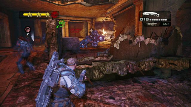 Pierwsze wrogie jednostki nadejdą z lewej strony ulicy - Ulica State - Przedmieścia Halvo Bay - Gears of War: Judgment - poradnik do gry