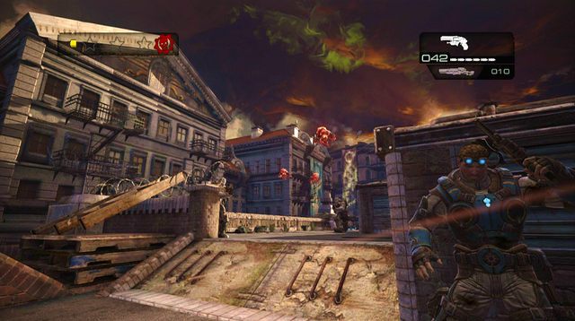 Zabierz amunicję po zabitych wrogach i przejdź kładką po lewej stronie, na następny dach - Dachy przy ulicy State - Przedmieścia Halvo Bay - Gears of War: Judgment - poradnik do gry