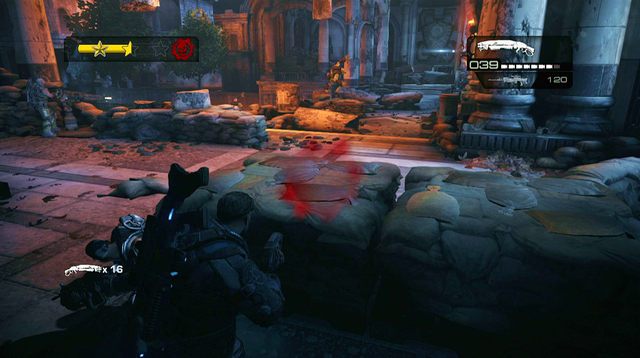 Zignoruj Obrzyna, przy wyjściu prowadzącym na zewnątrz - Taras - Budynek sądu - Gears of War: Judgment - poradnik do gry