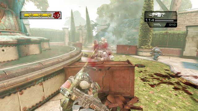 Przejdź kawałek do przodu uważając na następnych wrogów wyposażonych w działko Gatlinga - Willa Magadha - Seahorse Hills - Gears of War: Judgment - poradnik do gry