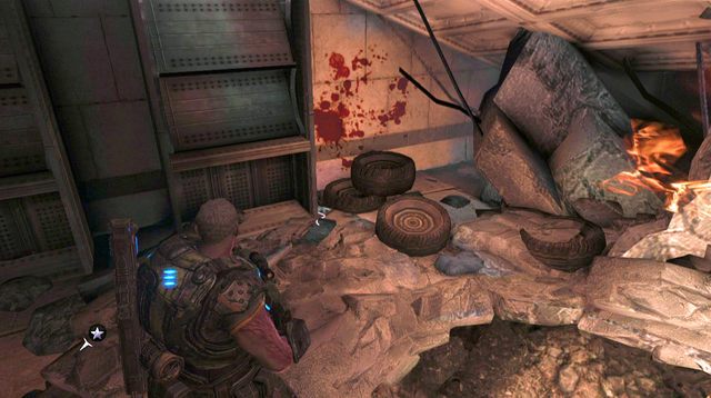 Po oczyszczeniu terenu, na prawo od miejsca, w którym można zakończyć ten etap, znajduje się zejście w dół, do garażu - Posiadłość Risea - Seahorse Hills - Gears of War: Judgment - poradnik do gry