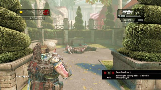 Kiedy tylko przeskoczysz przez ławeczki, przygotuj granat, który zamknie dziurę, która pojawi się pod posągiem, na wprost - Domki gościnne - Seahorse Hills - Gears of War: Judgment - poradnik do gry