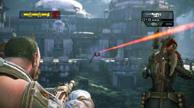 W trakcie jazdy windą w górę, po drugiej stronie klifu pojawią się następni wrogowie - Klify - Onyx Point - Gears of War: Judgment - poradnik do gry