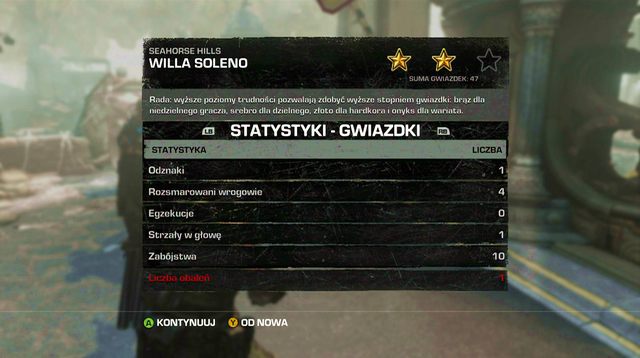 Po ukończeniu każdej sekcji, pojawi się tabel pokazująca nasze dokonania - Gwiazdki oraz misje odtajnione - Gears of War: Judgment - poradnik do gry