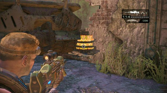 Po chwili, drzwi na balkonie z którego zszedłeś zostaną wyważone przez wroga wyposażonego w Kreta - O krok bliżej - Pokłosie - Gears of War: Judgment - poradnik do gry