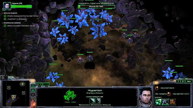 Od tej pory możemy zacząć zbierać minerały, które będą służyły ulepszaniu Hyperiona - Z takimi przyjaciółmi... | Kampania - przestrzeń kosmiczna - StarCraft II: Heart of the Swarm - poradnik do gry