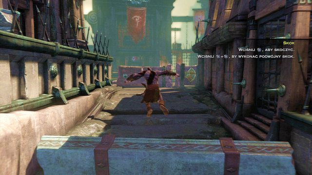 Posuwając się naprzód przeskocz nad przeszkodami torującymi drogę i skręć w prawo - Pogoń za Furią w God of War Wstąpienie - God of War: Ascension - poradnik do gry