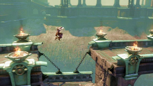 Po walce biegnij w prawo i zeskocz na poziom poniżej - Pogoń za Furią w God of War Wstąpienie - God of War: Ascension - poradnik do gry