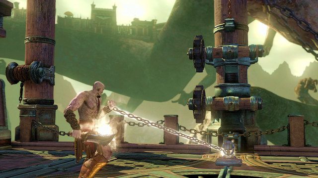 Chwyć za pobliską dźwignię i zacznij odciągać ją od słupa z hakiem - Walka z Cyklopem | God of War Wstąpienie - God of War: Ascension - poradnik do gry