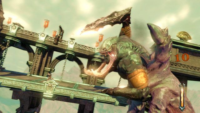 Przebieg starcia jest dosyć prosty, atakuj potwora po prawej stronie, a gdy żuci się do ataku uciekaj na lewą stronę - 4 - Hekatonchejrowie | Opis przejścia | God of War Wstąpienie - God of War: Ascension - poradnik do gry