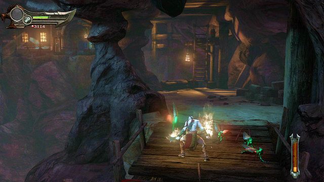 Posuwając się naprzód przebiegnij drewnianym mostem i rozpraw się z pasożytami - Początek wioski (2) - God of War: Ascension - poradnik do gry