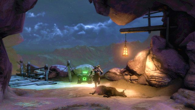 Podążaj dalej przed siebie aż natrafisz na zieloną skrzynię przy zerwanym drewnianym moście - Ogień Aresa i młyńskie koło - God of War: Ascension - poradnik do gry