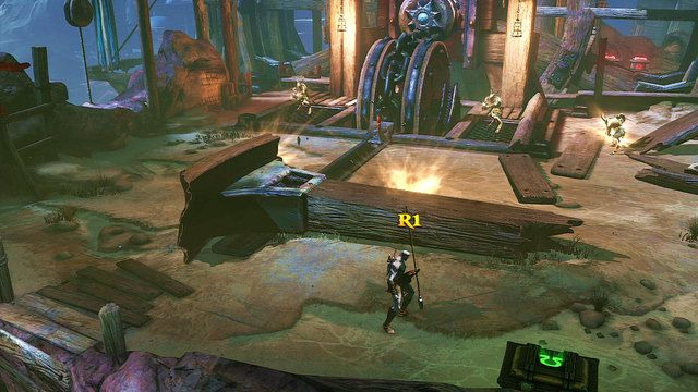 Zaatakują cię tu trzej kozłoludzie uzbrojeni w proce - Ogień Aresa i młyńskie koło - God of War: Ascension - poradnik do gry