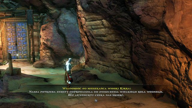 Gdy koło młyńskie się zatrzyma przeskocz na kawałek kamiennego mostu i kontynuuj biegnąc dalej przed siebie - Ogień Aresa i młyńskie koło - God of War: Ascension - poradnik do gry