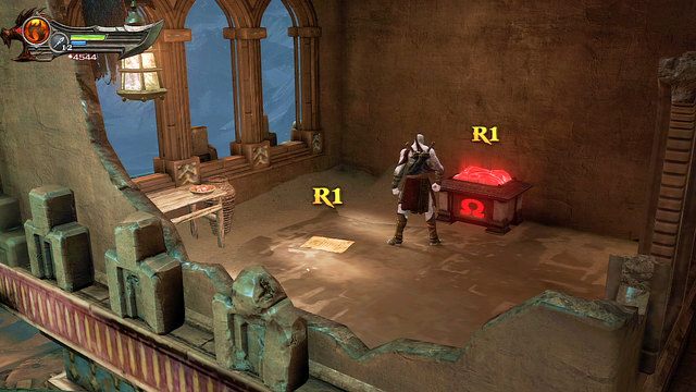 Posuwając się cały czas naprzód zabijesz kilka pasożytów i dojdziesz do mocno zniszczonej chaty - Ogień Aresa i młyńskie koło - God of War: Ascension - poradnik do gry