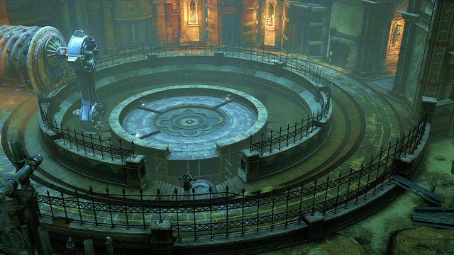 Gdy walec minie wejście ostrożnie pobiegnij za nim, aż natrafisz na barykadę z desek blokującą wejście na środkową platformę - Zerwany most, zagadka z walcem i Meduza - God of War: Ascension - poradnik do gry