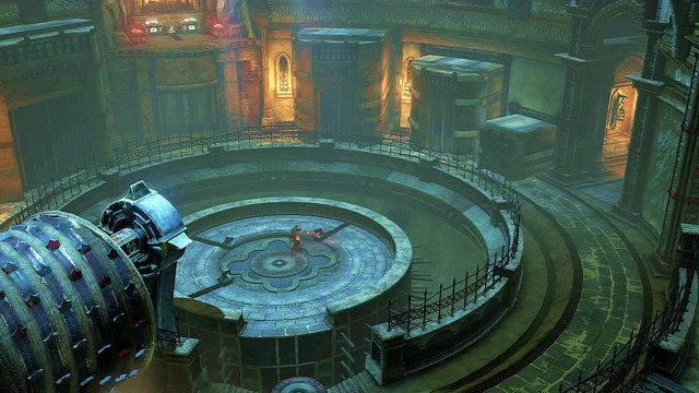 Znajdziesz na niej trzy dźwignie sterujące kamiennymi blokami na zewnętrznym okręgu - Zerwany most, zagadka z walcem i Meduza - God of War: Ascension - poradnik do gry