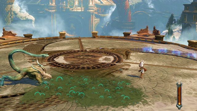 W pierwszej fazie chimera walczy na czterech łapach i atakuje głównie wężem, który pluje kwasem tworząc lepką kałużę - Walka z Chimerą | God of War Wstąpienie - God of War: Ascension - poradnik do gry