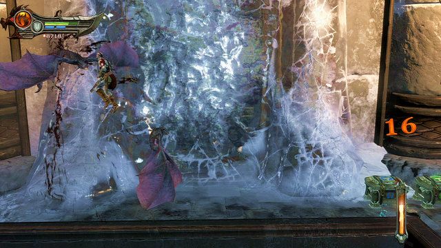 Kilka skoków dalej wylądujesz na lodowej ściance i zjedziesz nią w dół - 8 Trzewia Pytona,Brzuch Pytona | Opis przejścia | God of War Wstąpienie - God of War: Ascension - poradnik do gry