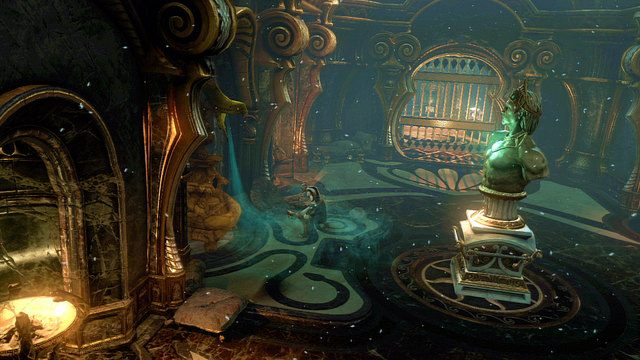 Gdy przeciwnik padnie staniesz w korytarzu z dwoma otwartymi pomieszczeniami po lewej i posągiem po prawej - Zagadki z posągami i droga do katakumb | God of War Wstąpienie - God of War: Ascension - poradnik do gry