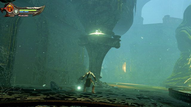 Ponownie skorzystaj z zielonego gazu i przebiegnij przed żyrandolem na lewą stronę pomieszczenia - Biała klepsydra | God of War Wstąpienie - God of War: Ascension - poradnik do gry