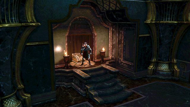 Udając się w prawo znajdziesz zamknięte drzwi i czerwoną skrzynię - Biała klepsydra | God of War Wstąpienie - God of War: Ascension - poradnik do gry