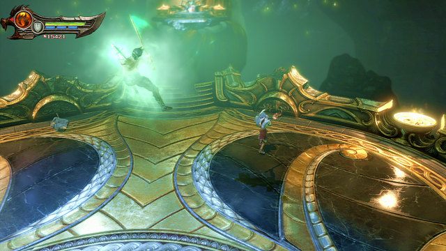 Możesz sobie ułatwić ten fragment walki niszcząc zdobiące arenę kolumny i rzucając w bossa tak zdobytymi kamieniami - 12 - Komnata Wyroczni (1) | Opis przejścia | God of War Wstąpienie - God of War: Ascension - poradnik do gry