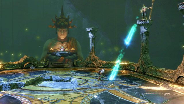 Wraz z niszczeniem podestów, ataki bossa przybiorą na sile i zaczną rozkładać podłogę - 12 - Komnata Wyroczni (2) | Opis przejścia | God of War Wstąpienie - God of War: Ascension - poradnik do gry