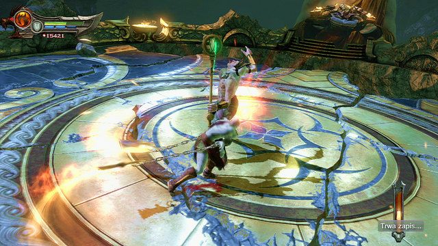 Po śmierci wyroczni podbiegnij szybko do bossa i atakując przerwij niszczenie areny - 12 - Komnata Wyroczni (2) | Opis przejścia | God of War Wstąpienie - God of War: Ascension - poradnik do gry