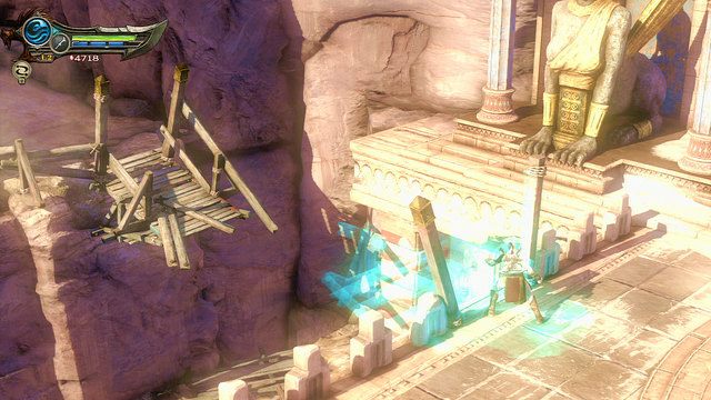 Udaj się teraz w lewo do drewnianego mostu, który się pod tobą zapadł kilka rozdziałów wcześniej - 14 - Zbiornik - Ponownie | Opis przejścia | God of War Wstąpienie - God of War: Ascension - poradnik do gry